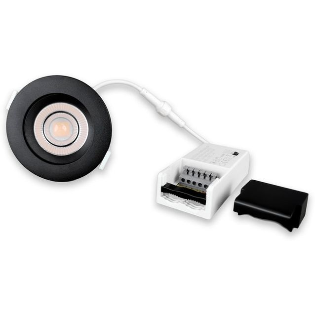 LED-alasvalo FTLIGHT Salla, 8W, 720lm, 3000–4000K, valintakytkimellä, 38°, IP44, himmennettävä, suunnattava, musta
