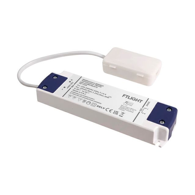 LED-vakiojännitelähde FTLIGHT, 24V, 30W, Triac-himmennettävä, IP20, kytkentäboksilla