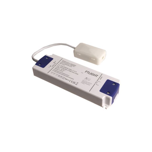 LED-vakiojännitelähde FTLIGHT, 24V, 50W, Triac-himmennettävä, IP20, kytkentäboksilla
