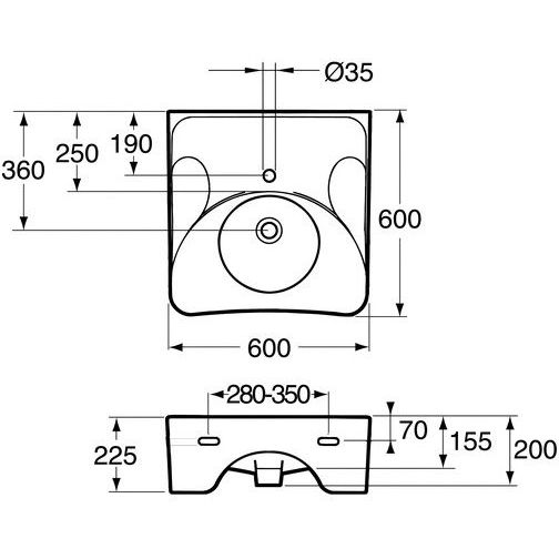 Pesuallas Gustavsberg GBG 740 liikuntarajoitteiselle pulttiasennus 225x600x600 mm valkoinen