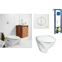 Seinä WC-istuinpaketti Gustavsberg Nautic 5530, täydellinen toimitus, valkoinen huuhtelupainike