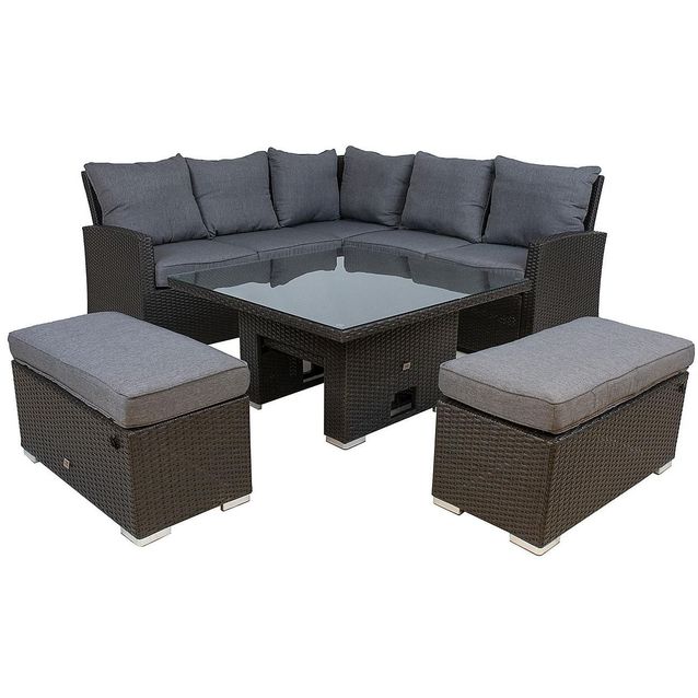 Oleskeluryhmä Home4you Madrid, sohva + pöytä + 2 jakkaraa, harmaa