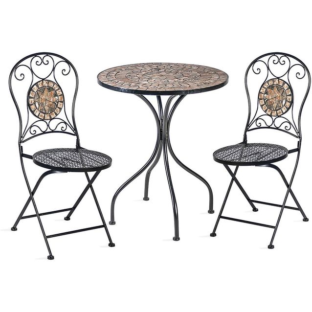 Parvekesetti Home4you Mosaic, pöytä + 2 tuolia, musta