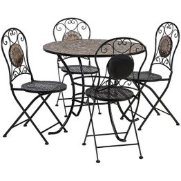 Puutarharyhmä Home4you Mosaic, Ø 90 cm pöytä + 4 tuolia, musta
