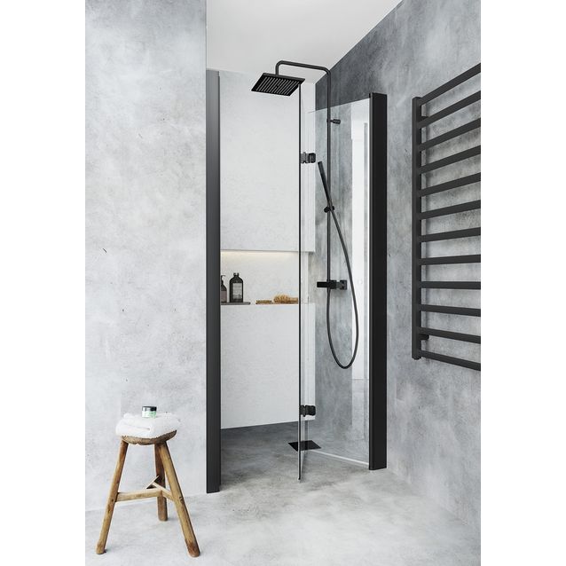 Suihkuovi syvennykseen Hafa Igloo Pro Niche 75, taittuva, kirkas lasi, musta profiili