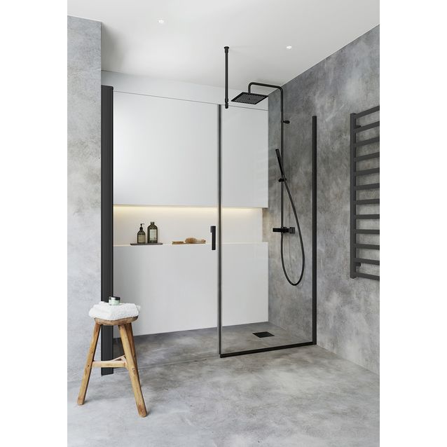 Suihkuovi syvennykseen Hafa Igloo Pro Niche, ovi 70, kiinteä seinä 90, kirkas lasi, musta profiili
