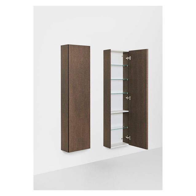 Kylpyhuoneen korkea kaappi Hafa Go Compact, 155.5x40x20cm, hyllyillä, lastulevy,  tumma tammi