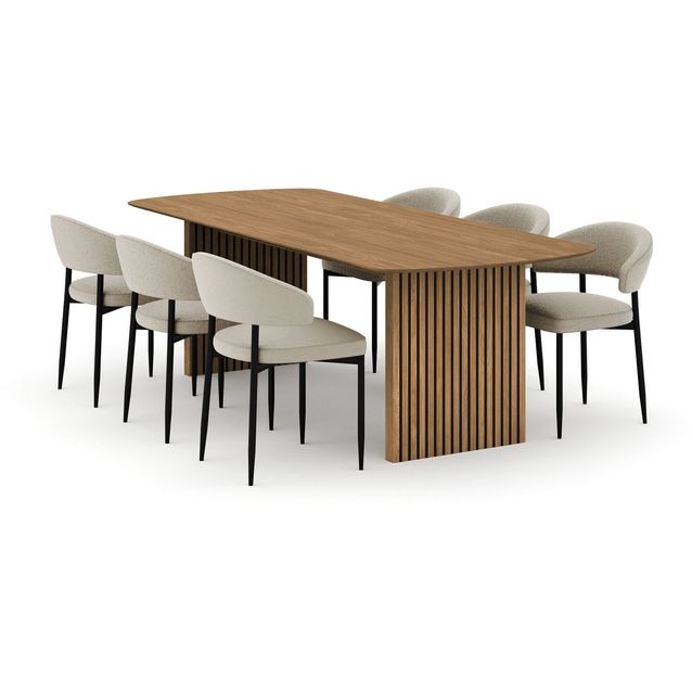 Richeto-ruokapöytä 240 cm ja 6 Sawako-tuolia Bark Luonnonväri, Luonnonpuuviimeistely