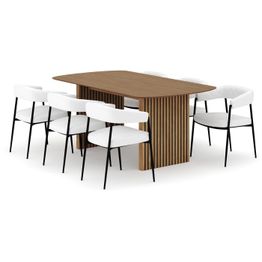 Ruokailuryhmä Bark Richeto-pöytä, Velma-tuoli, 180-240 cm, 6 kpl, Luonnonpuuviimeistely