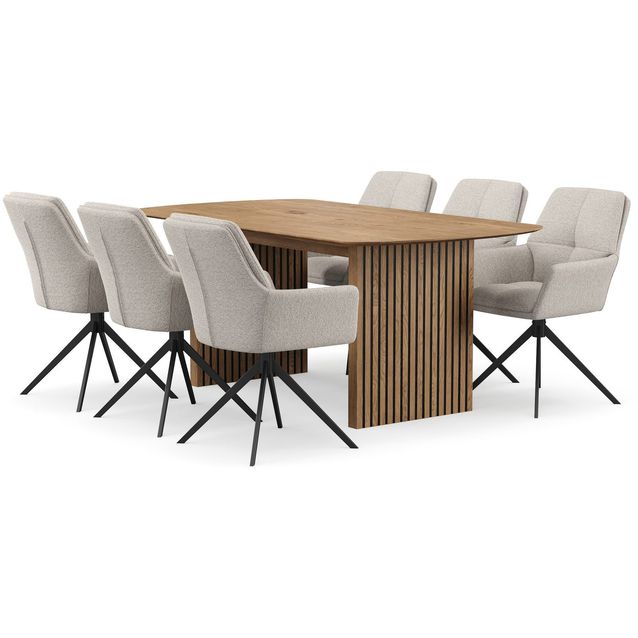 Richeto-ruokailuryhmä 180 cm ja 6 Torsby-pyörivää tuolia Bark Luonnollinen viimeistely / tummanbeige, Tummanbeige