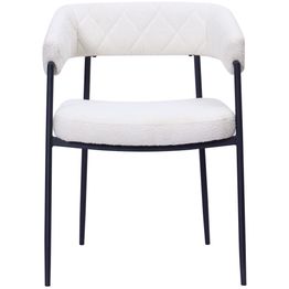 Ruokatuoli Basic Home Ayana, käsinojallinen, valkoinen bouclé, mustat metallijalat