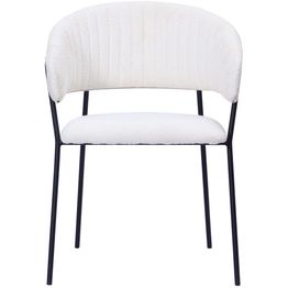 Ruokatuoli Basic Home Karol, käsinojallinen, valkoinen bouclé, mustat metallijalat