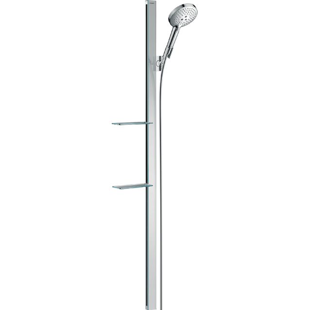 hansgrohe Raindance Select S suihkusetti 120 3jet tanko 150 cm, lasipinta, 2 saippua-alustaa