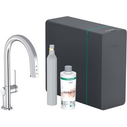 Keittiöhana Hansgrohe Aqittura M91 SodaSystem 210, ulosvedettävä juoksuputki 1jet, sBox, setti, kromi