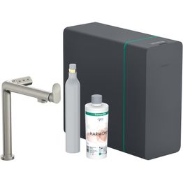 Keittiöhana Hansgrohe Aqittura M91 SodaSystem 210, ulosvedettävä juoksuputki 1jet, aloitussarja, ruostumaton teräs