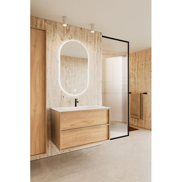 Allaskaappi altaalla Hietakari Casa H03, 790x457x500 mm, vaalea tammi, valkoinen Duratek-allas