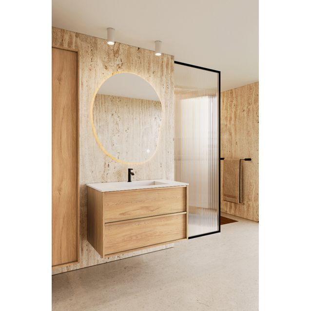 Allaskaappi altaalla Hietakari Casa H04, 790x457x500 mm, vaalea tammi, valkoinen Corian-allas