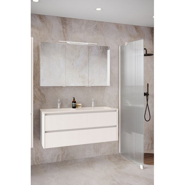 Allaskaappi kaksoisaltaalla Hietakari Classic K02, 1194x455x500 mm, mattavalkoinen, valkoinen keraaminen allas