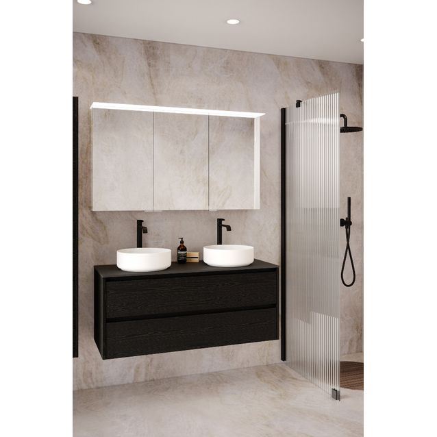 Allaskaappi kahdella malja-altaalla Hietakari Classic K05, 994x455 mm, musta puukuvio, musta kivi taso