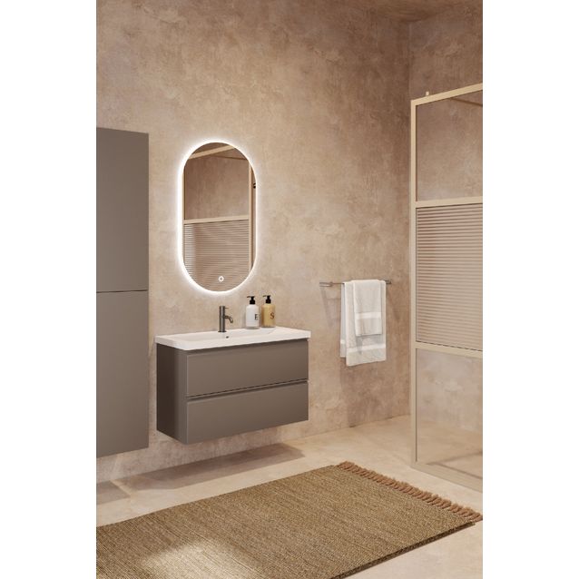 Allaskaappi altaalla Hietakari Luna L16, 490x380x500 mm, mattabeige, valkoinen keraaminen allas