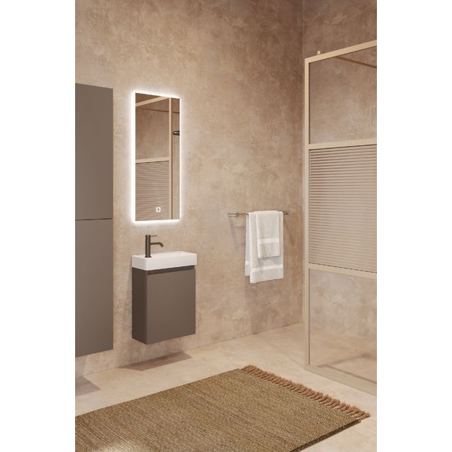 Allaskaappi altaalla Hietakari Luna L17, 390x213x500 mm, mattabeige, valkoinen keraaminen allas