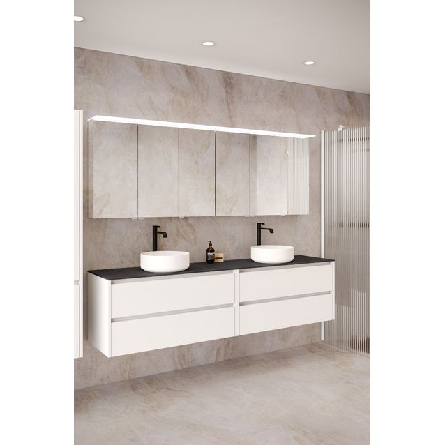 Kaksoisallaskaappi kahdella malja-altaalla Hietakari Classic K06, 1588x455 mm, mattavalkoinen, tummanharmaa kivi taso