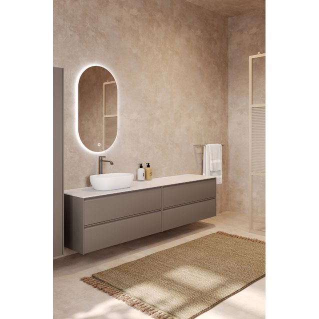 Kaksoisallaskaappi malja-altaalla Hietakari Luna L13, 1568x455 mm, mattabeige, valkoinen kivi taso