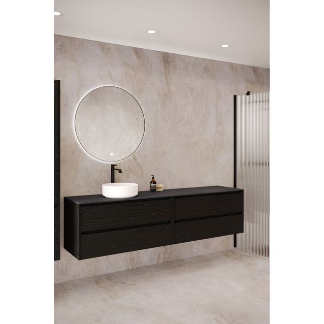 Kaksoisallaskaappi malja-altaalla Hietakari Classic K04, 1588x455 mm, musta puukuvio, tummanharmaa kivi taso