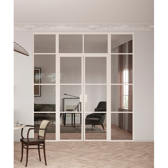 Lasiseinä pariovella ja yläikkunalla Hietakari Bläk 728 Tokyo kirkas/valkoinen mittatilaus