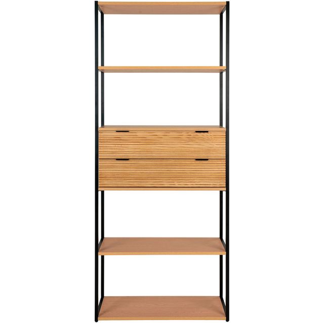 Kirjahylly House Nordic Minato, 84.5x35x200cm, 2 laatikolla, ruskea/musta