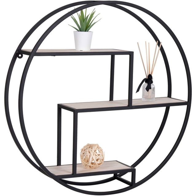 Pyöreä seinähyllykkö House Nordic Rotterda, Ø62x14cm, beige/musta