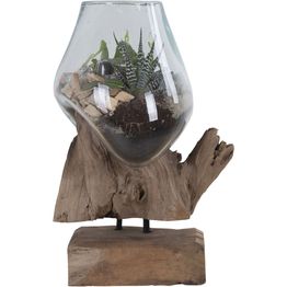 Maljakko puujalustalla House Nordic San Marino Waterdrop, 25cm, tiikki/lasi