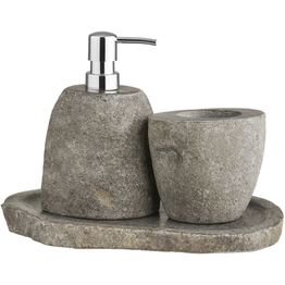 Kylpyhuonetarvikesetti House Nordic Gara Bathroom, säilytyskuppi, saippuapumppu ja tarjotin, luonnonkivi
