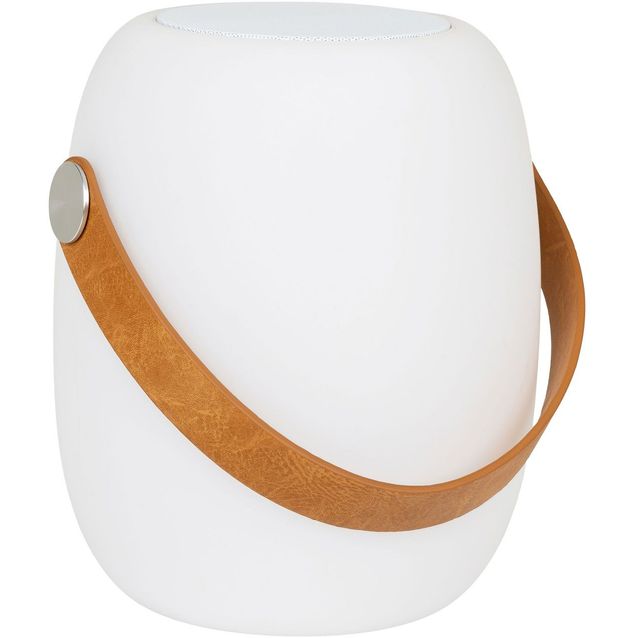 Ladattava pöytävalaisin House Nordic Cardiff, Bluetooth-kaiuttimella, ø18cm, sisä- ja ulkokäyttöön, valkoinen/ruskea