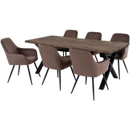 Ruokailuryhmä House Nordic, 200x95cm tummanruskea Toulon-pöytä + 6 ruskeaa Harbo-tuolia