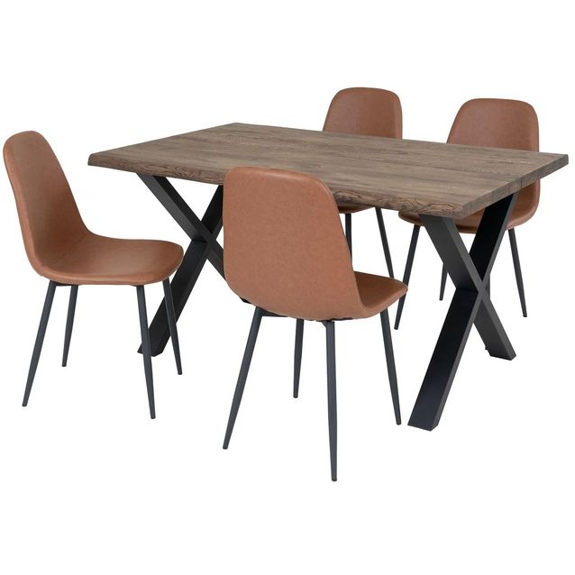 Ruokailuryhmä House Nordic, 140x95cm ruskea Toulon-pöytä + 4 ruskeaa Stockholm-tuolia, keinonahka