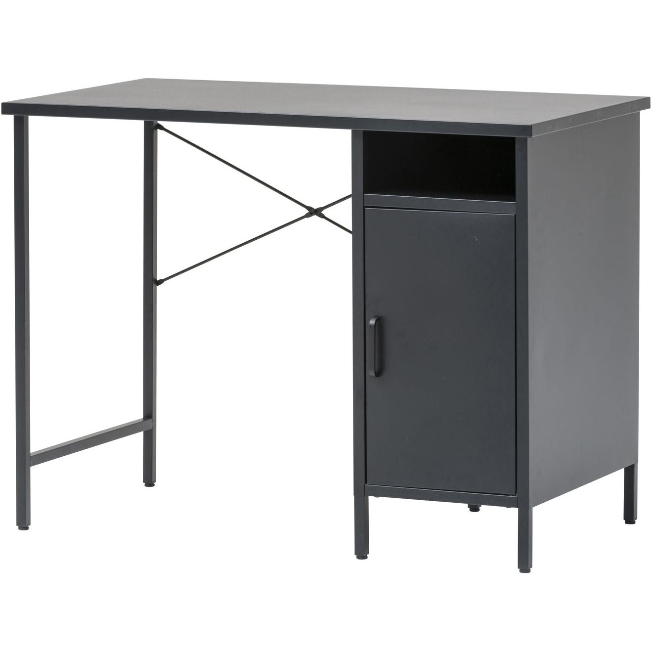 Kirjoituspöytä Huoku Eeva, avo-osalla ja kaapilla, 100cm, teräs, musta