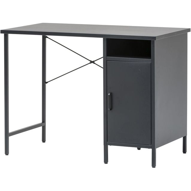 Kirjoituspöytä Huoku Eeva, avo-osalla ja kaapilla, 100cm, teräs, musta
