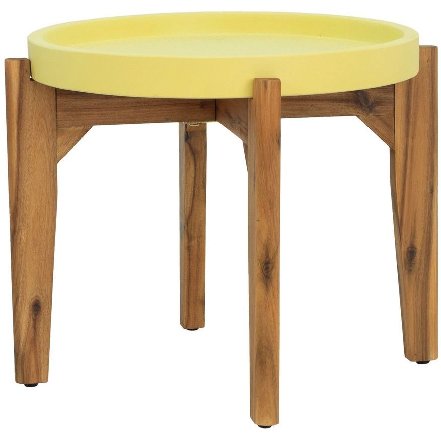 Sohvapöytä Huoku Meelika, Ø55cm, keltainen/puu