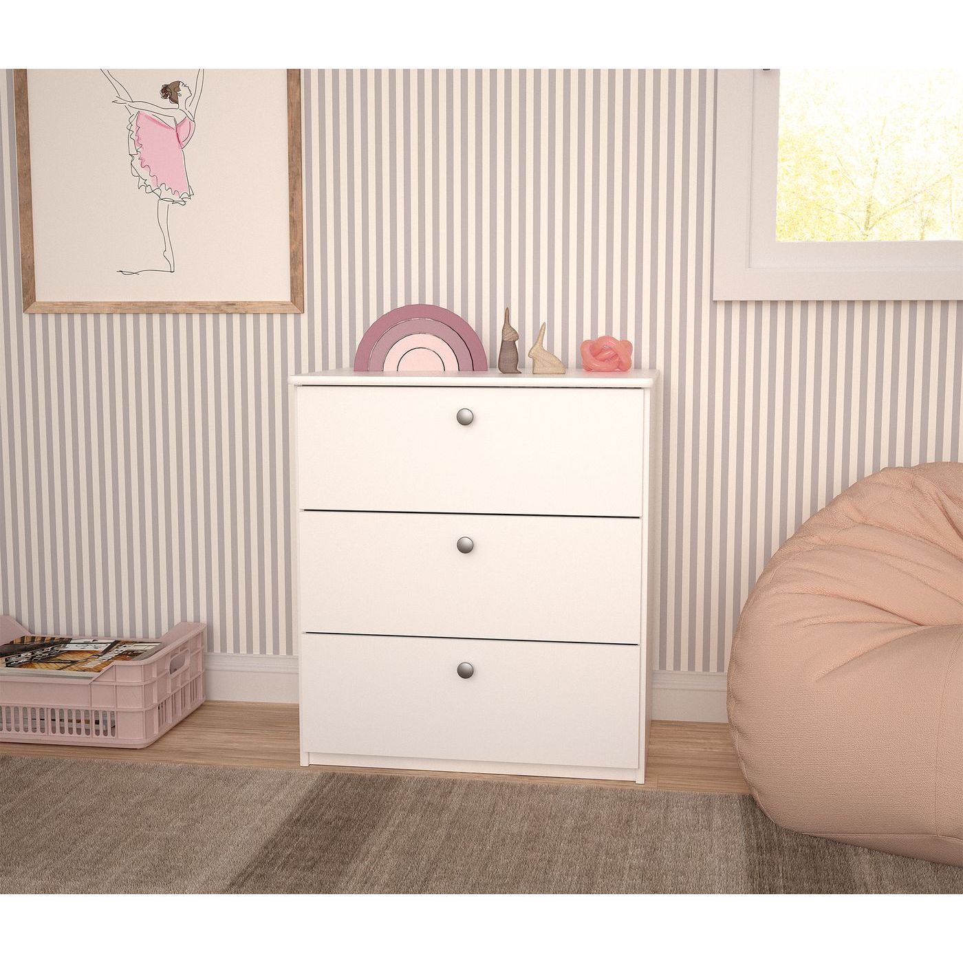 Lipasto Huoku Marlo, 3 laatikolla, valkoinen