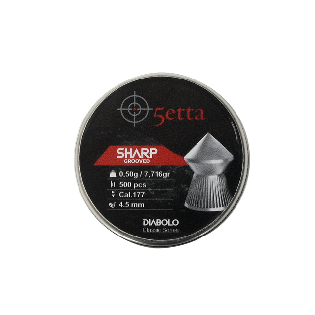 Ilmakiväärin luodit 5etta Sharpgrooved 4.5mm 0.5g / 7.71gr 500kpl