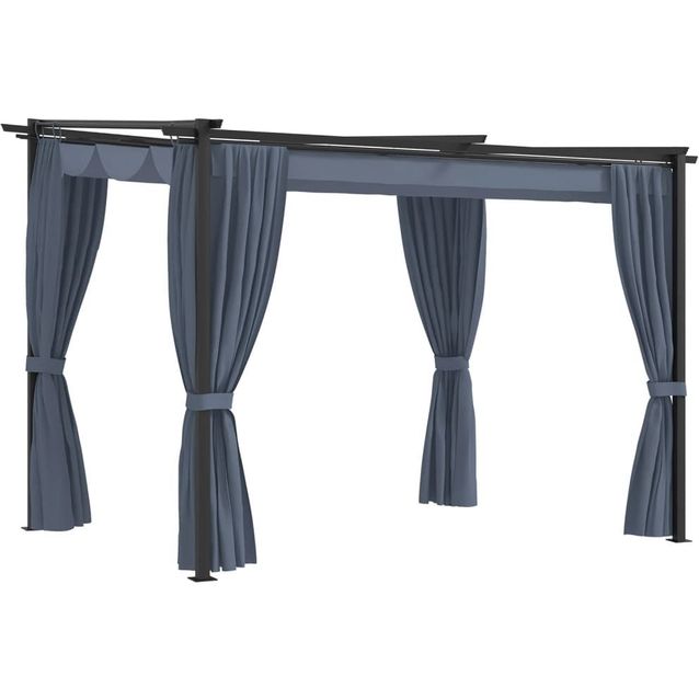 Huvimaja verhoilla 3x3 m antrasiitti teräs_1