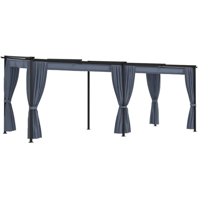 Huvimaja verhoilla 3x6 m antrasiitti teräs_1