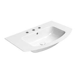 Pesuallas Interia Pura Slim 82x49cm, 3 hanareikää, ExtraGlaze-pinnoite, valkoinen