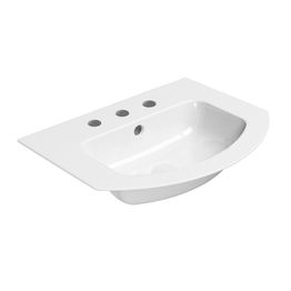 Pesuallas Interia Pura Slim 62x48cm, tasainen pohja, 3 hanareikää, ExtraGlaze-pinnoite, valkoinen