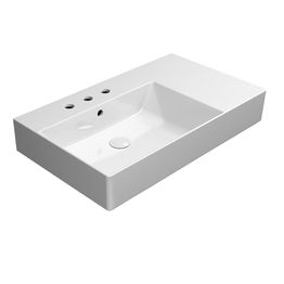 Malja-allas Interia Kube X 80x47cm, tasainen pohja, oikea, 3 hanareikää, ExtraGlaze-pinnoite, valkoinen 