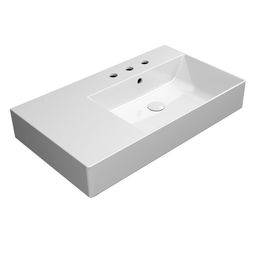Malja-allas Interia Kube X 80x47cm, tasainen pohja, vasen, 3 hanareikää, ExtraGlaze-pinnoite, valkoinen 
