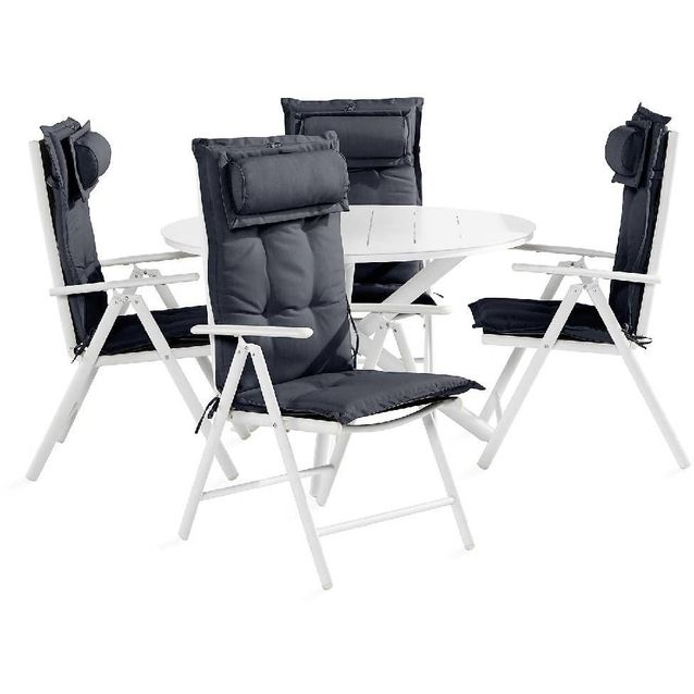 Ruokailuryhmä Space 4 Maggie säätötuolia + harmaat pehmusteet tyynyllä valkoinen