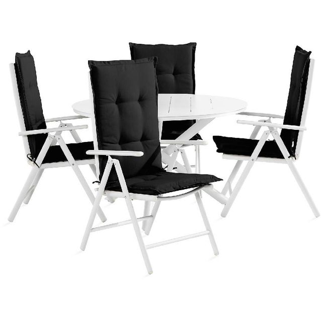 Ruokailuryhmä Space 4 Maggie tuolia + mustat pehmusteet valkoinen