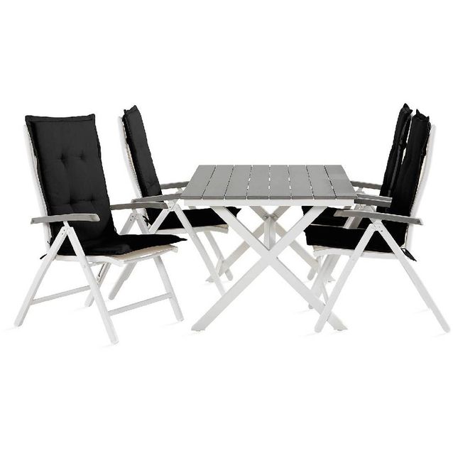 Ruokailuryhmä Tunis 4 Monaco säätötuolia + mustat pehmusteet harmaa